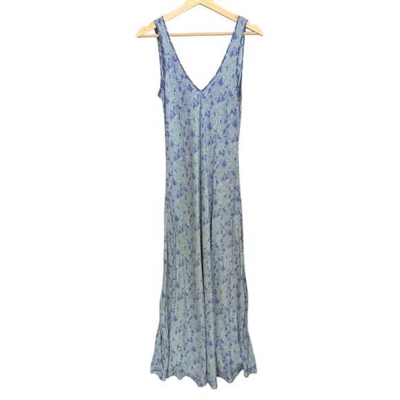 Vintage Silk Paisley Vneck Maxi Slip Dress Blue Size Medium Fairy Romantic Y2K - Picture 1 of 6
